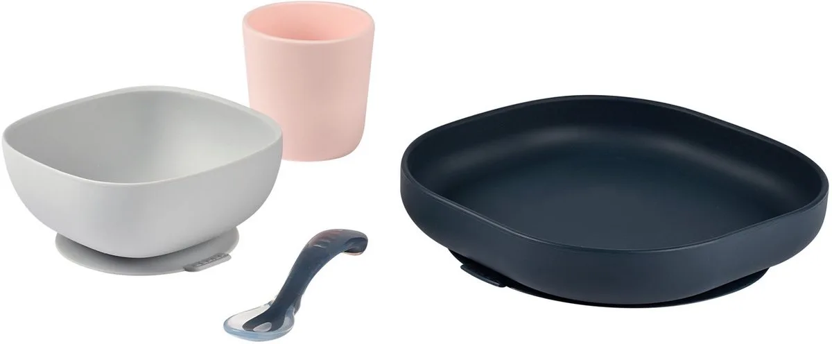 Siliconen Maaltijdset – 4-delig – Met Zuignap - 100% Siliconen Kinderservies - Nachtblauw by Béaba in Blue – product photo