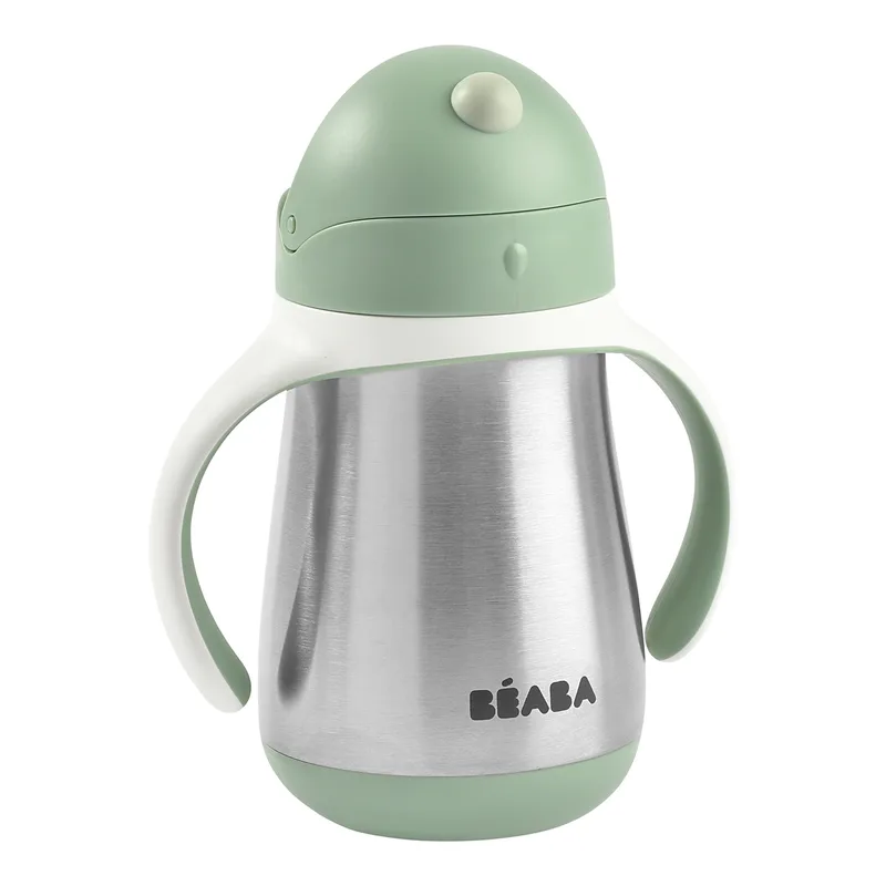 Trinklernbecher mit Griffen und Strohalm aus Edelstahl 250 ml de Béaba en Vert, 12,3 × 7,2 × 15 mm – photo produit