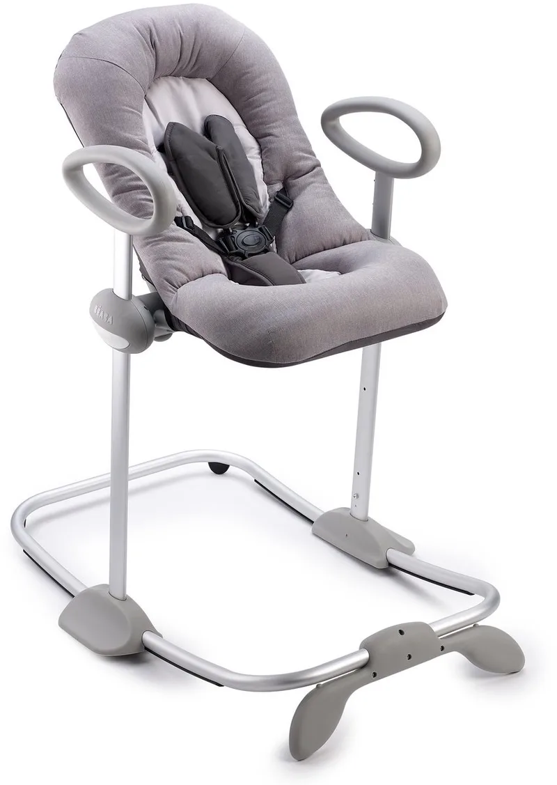 Up & Down Wipstoel - Schommelstoel met Gepatenteerd Systeem in 4 Hoogtes - Verkleinkussen met Microbolletjes voor Pasgeborenen - Rugleuning in 3 Kantelposities - 5-Puntsgordel en Rem - Norm EN 12790 de Béaba en Grijs – photo produit