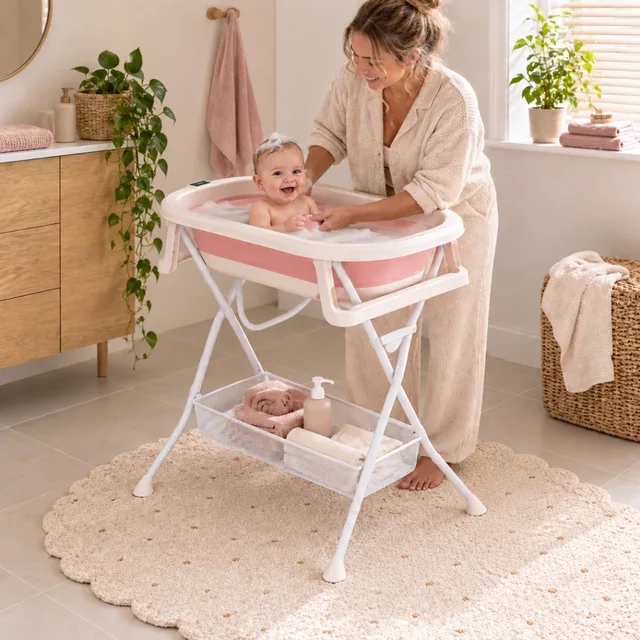 Babybadje met Standaard – Badset 4-in-1 – Opvouwbaar – Met Thermometer en Badzitje