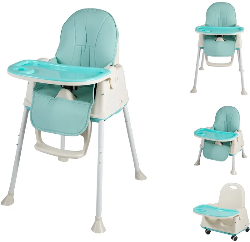 Bebies First 2 in 1 Kinderstoel – Baby / Peuterkinderstoel met Wieltjes en Afneembaar Eetblad van Bebies First in Groen – productfoto