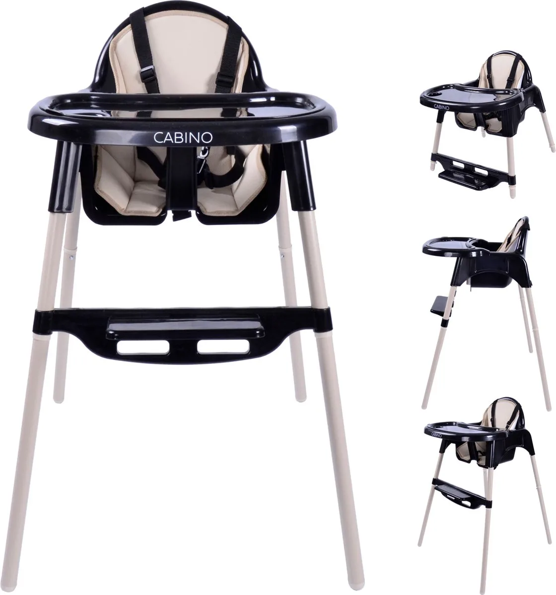 Cabino Kinderstoel Situp - Eetstoel Baby – Inclusief Kussen – Verstelbare Baby Eetstoel – 2 in 1 & Peuterstoel – Zwart & Clay van Bebies First in Beige – productfoto
