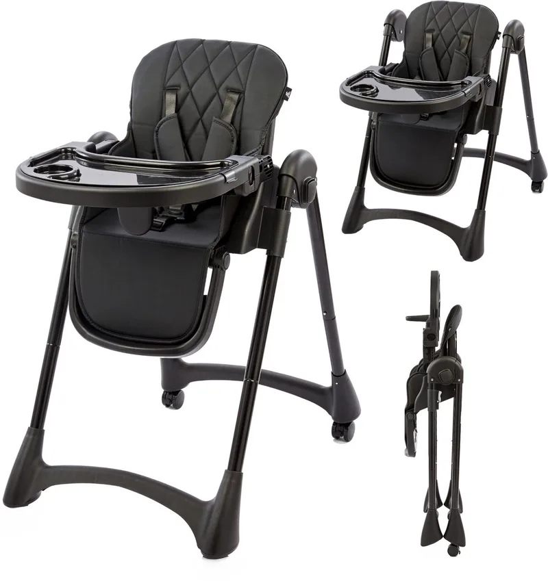Kinderstoel – Eetstoel Baby – Inklapbaar en Verstelbaar – Met Eetblad en 5-puntsgordel van Bebies First in Zwart – productfoto