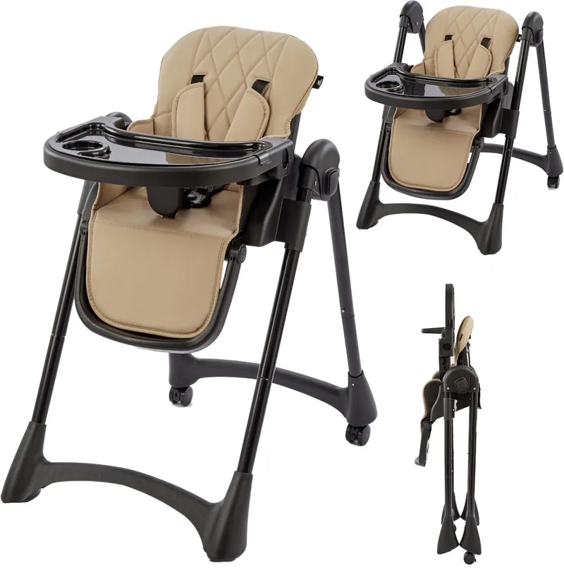 Kinderstoel – Eetstoel Baby – Inklapbaar en Verstelbaar – Met Eetblad en 5-puntsgordel van Bebies First in Clay – productfoto