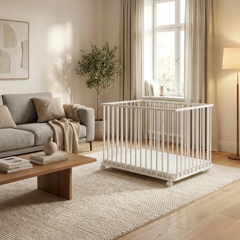LIAM Babybox Inklapbaar / Baby box – Kinderbox / Playpen Met Wieltjes - 99 x 75 x 74 cm van Bebies First in Wit – productfoto