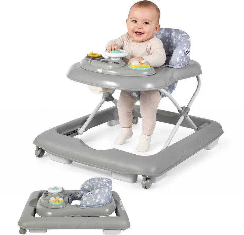 Loopstoel / Baby Walker – Makkelijk in te klappen – In hoogte verstelbaar – Met afneembare speelset van Bebies First in Grijs – productfoto