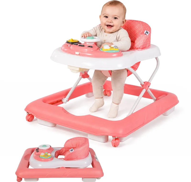 Loopstoel / Baby Walker – Makkelijk in te klappen – In hoogte verstelbaar – Met afneembare speelset de Bebies First en Rose – photo produit