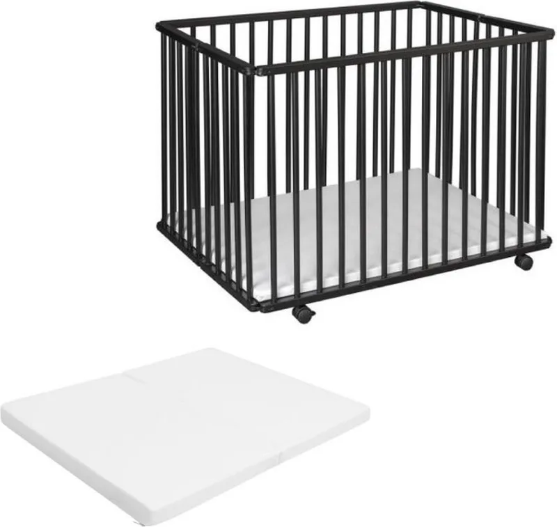 Opvouwbare Baby Box Liam Met Matras van Bebies First in Zwart – productfoto
