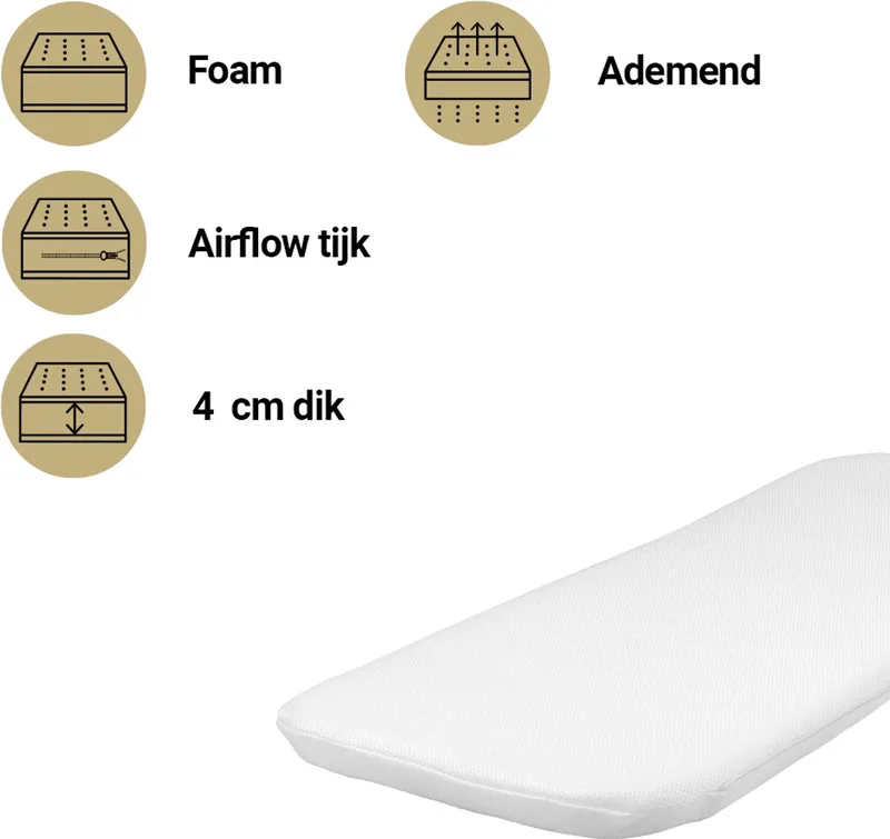 Matras Kinderwagen - Babymatras - 81x34 cm - Airflow van Best Sleep in Wit – productfoto