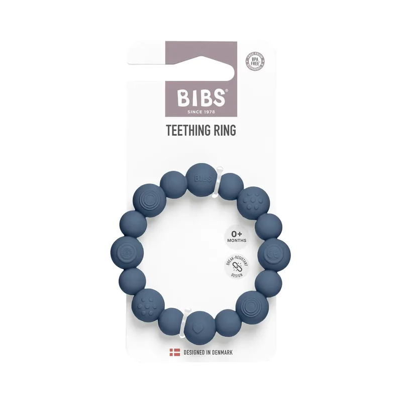 bijtring met kralen petrolblauw van BIBS in Blauw, 2 × 11 × 19,5 mm – productfoto