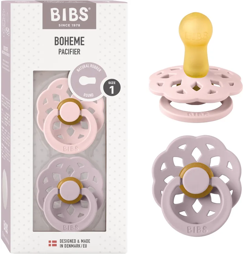 Boheme Fopspeen - 0-6 mnd - 2-pack - Rond - Blossom/Dusky Lilac van BIBS in Blossom, Dusky Lilac – productfoto