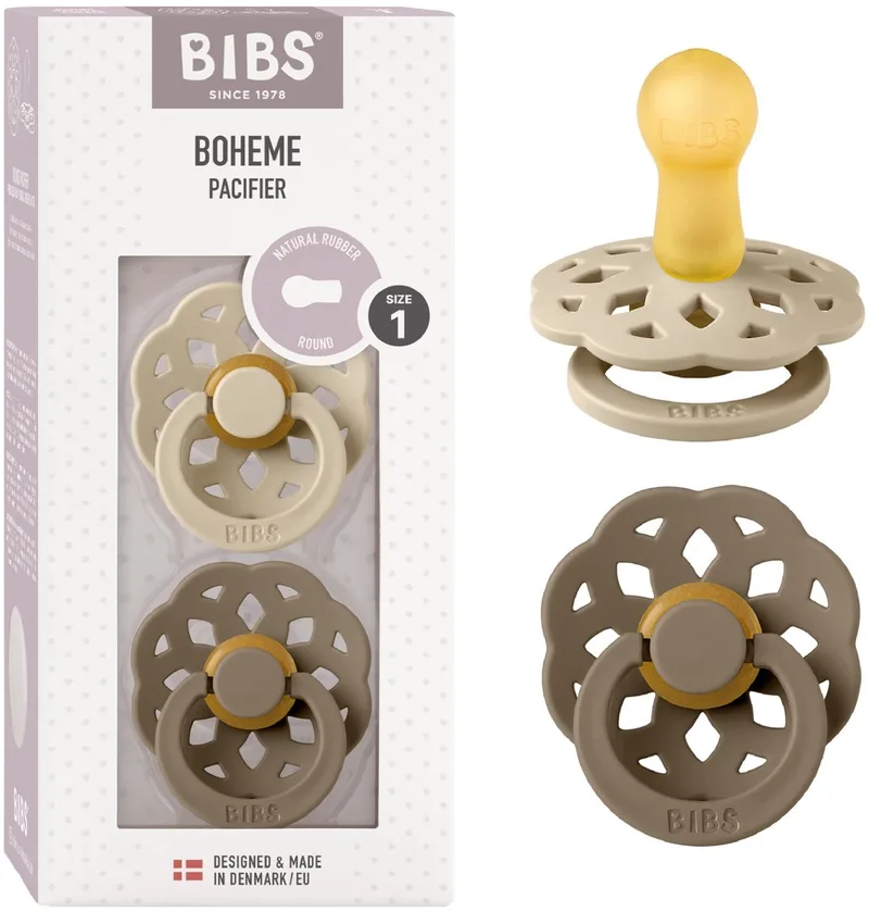 Boheme Fopspeen - 0-6 mnd - 2-pack - Rond - Blossom/Dusky Lilac van BIBS in Vanilla, Dark Oak – productfoto
