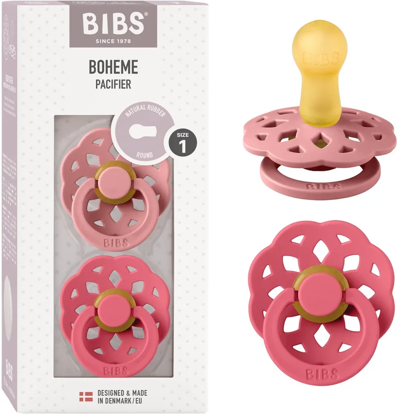 Boheme Fopspeen - 0-6 mnd - 2-pack - Rond - Dusty Pink/Coral van BIBS in Dusty Pink, Coral – productfoto