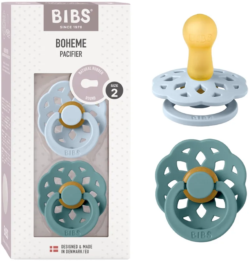 Boheme Fopspeen - 6-18 mnd - 2-pack - Rond - Baby Blue/Island Sea von BIBS in Baby Blue, Island Sea – Produktfoto