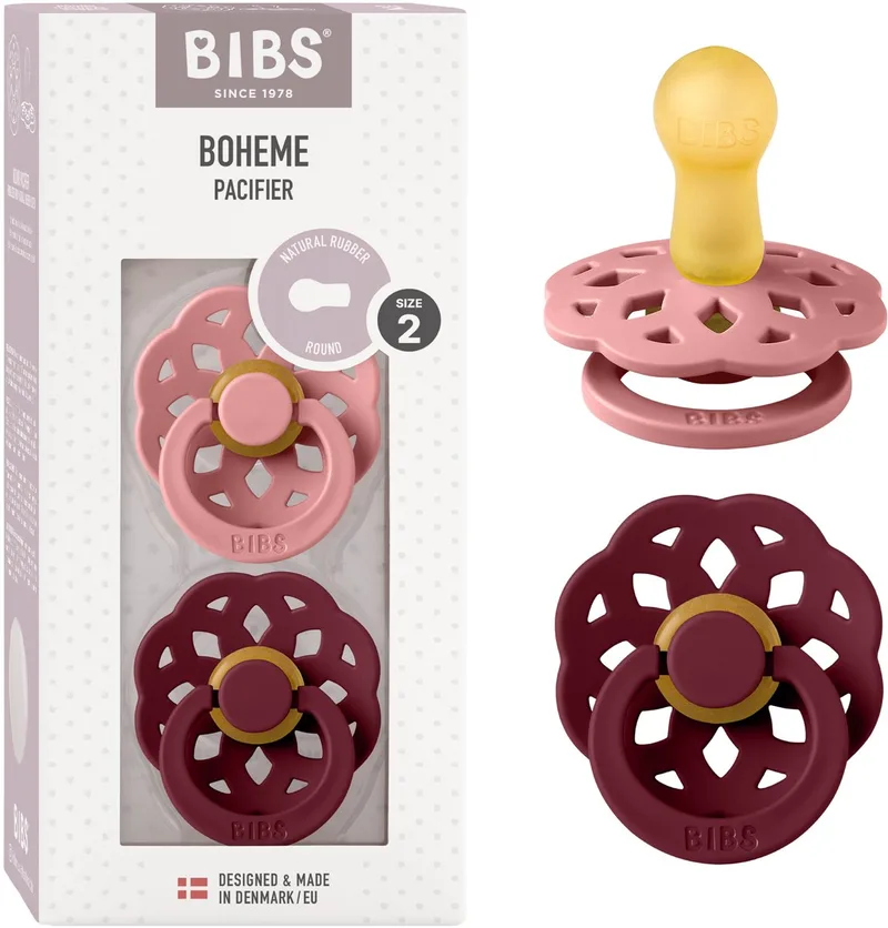 Boheme Fopspeen - 6-18 mnd - 2-pack - Rond - Dusty Pink/Elderberry van BIBS in Dusty Pink, Elderberry – productfoto