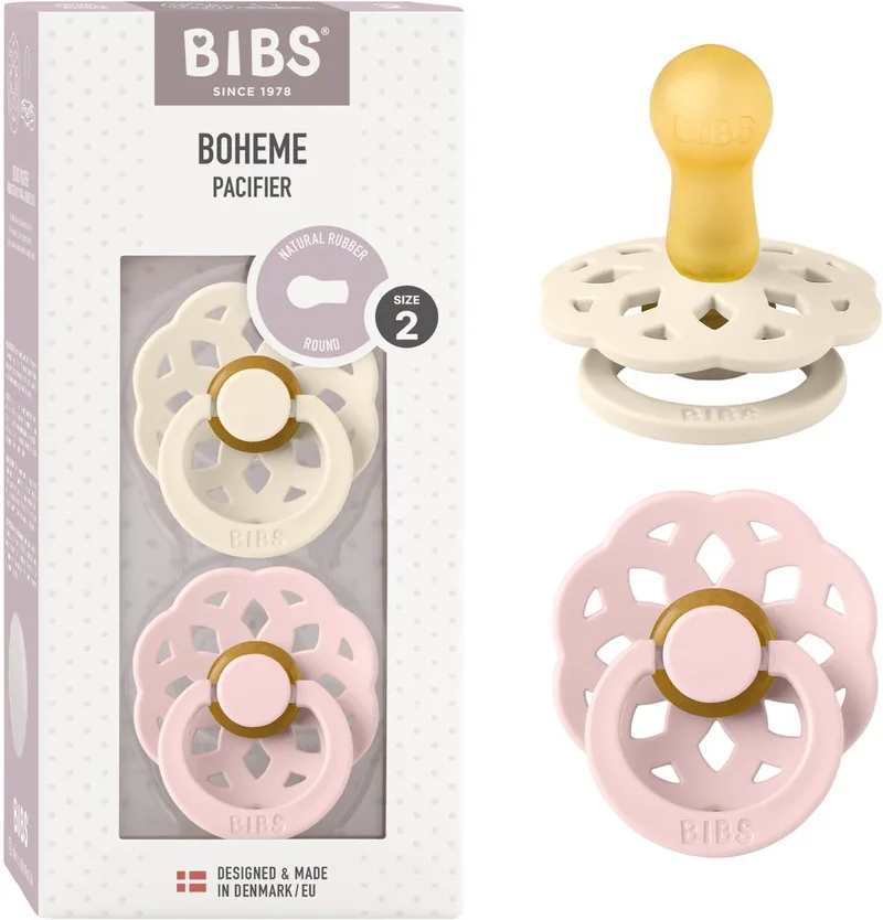 Boheme Fopspeen - 6-18 mnd - 2-pack - Rond - Ivory/Blossom van BIBS in Ivoor, Blossom – productfoto