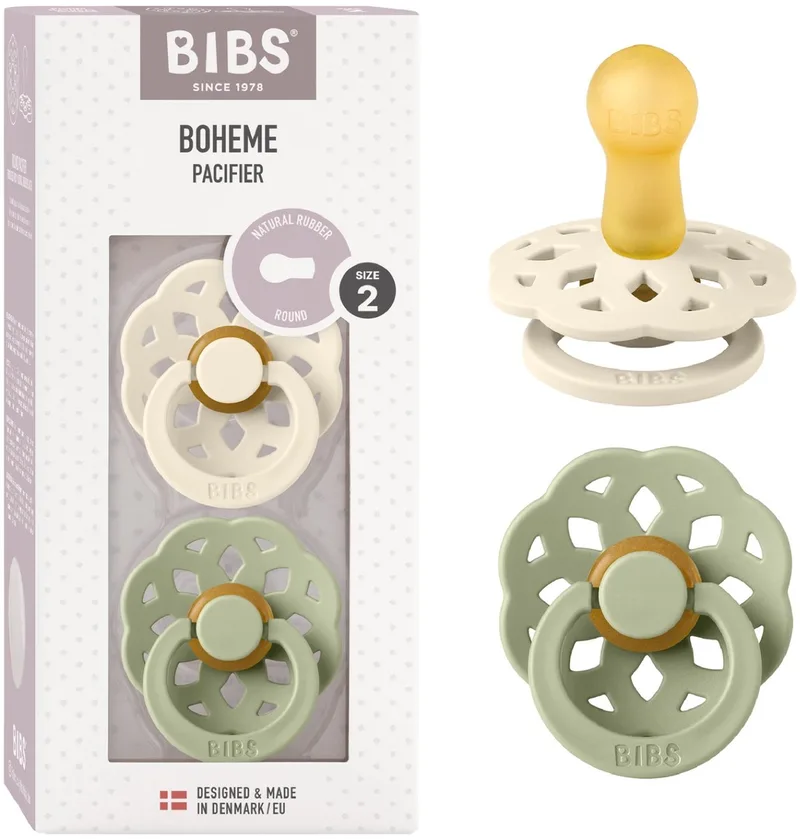 Boheme Fopspeen - 6-18 mnd - 2-pack - Rond - Ivory/Sage van BIBS in Ivoor, Sage – productfoto