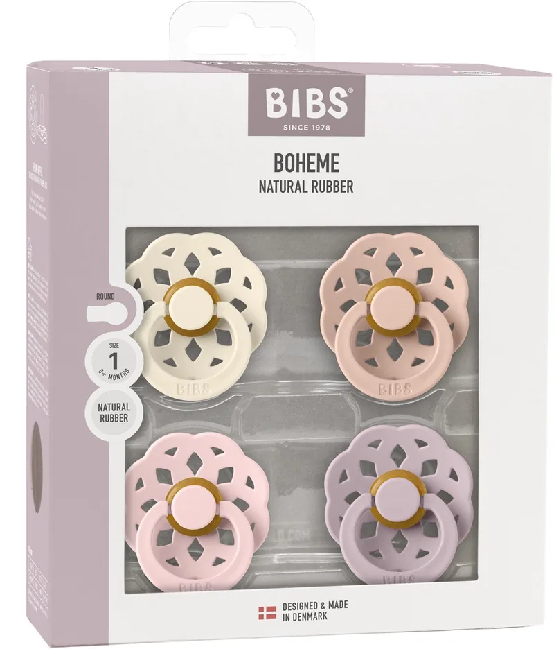 Boheme Fopspeen - Rond - 4 Stuks - 0-6 Mnd - Ivory/Blush/Blossom/Dusky Lilac van BIBS in Paars – productfoto