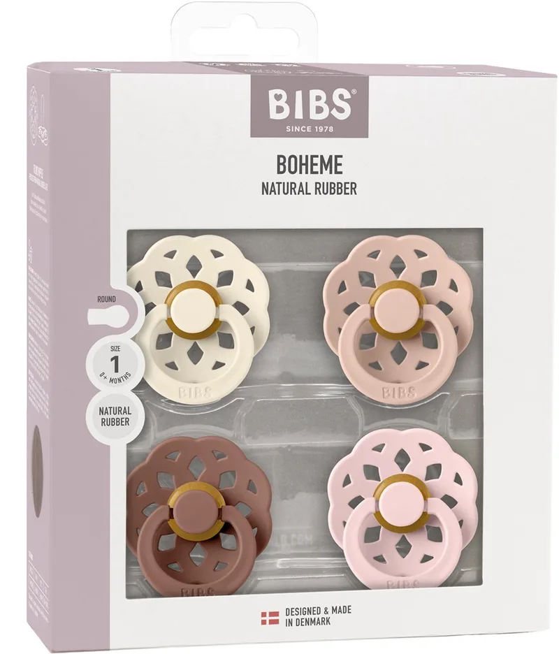 Boheme Fopspeen - Rond - 4 Stuks - 6-18 Mnd - Ivory/Blush/Woodchuck/Blossom van BIBS in Meerkleurig – productfoto