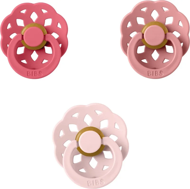 Boheme Fopspeen set 3 stuks 0-6 maanden maat 1 de BIBS en Coral, Dusty Pink en blush – photo produit