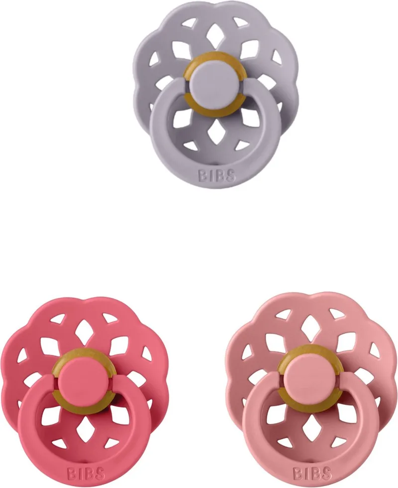 Boheme Fopspeen set 3 stuks Coral,Dusty Pink en Dusky Lilac 6-18 maanden maat 2 de BIBS en Coral, Dusty Pink en Cloud – photo produit