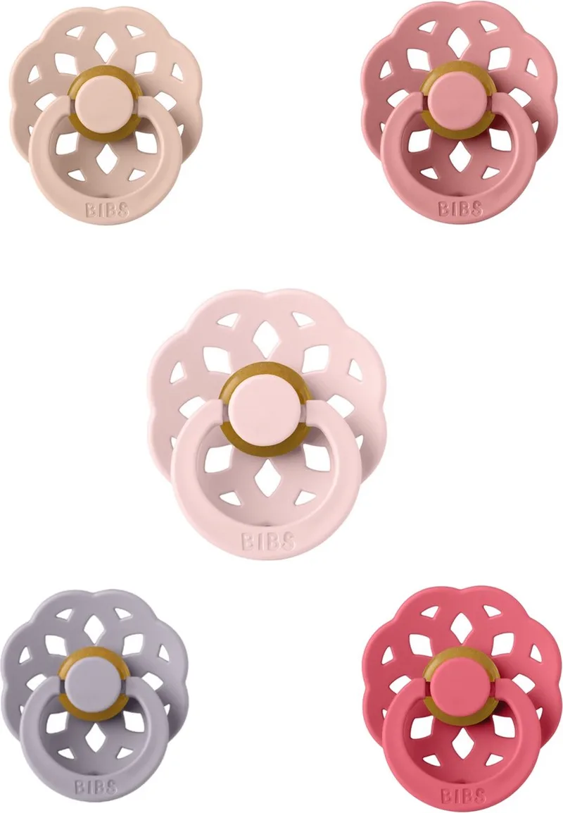 Boheme Fopspeen set 5 stuks 0-6 maanden maat 1 by BIBS in Coral, Dusty Pink, Blossom, Blush en Fossil Grey – product photo
