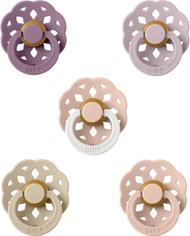 Boheme Fopspeen set 5 stuks 0-6 maanden maat 1 by BIBS in Dusky Lilac, Dusty Blue, Blush, Vanilla en Night Glow Blush – product photo