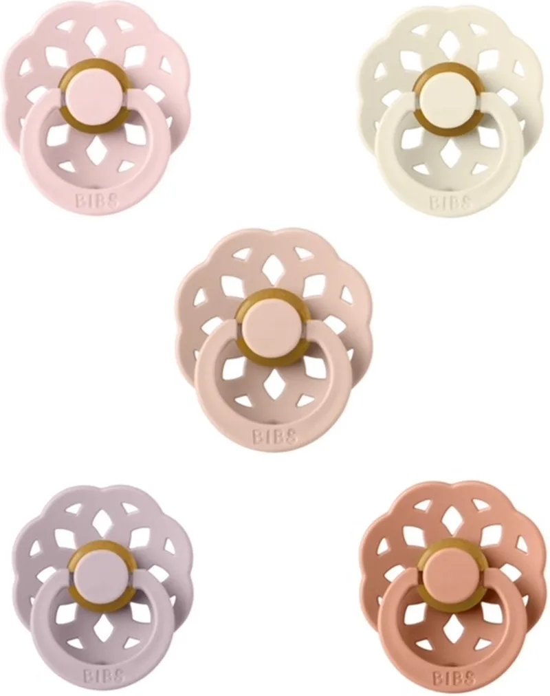 Boheme Fopspeen set 5 stuks Blossom ,Ivory, Blush, Lilac en Peach 0-6 maanden maat 1 van BIBS in Blossom, Ivoor, Blush, Coud en Peach – productfoto