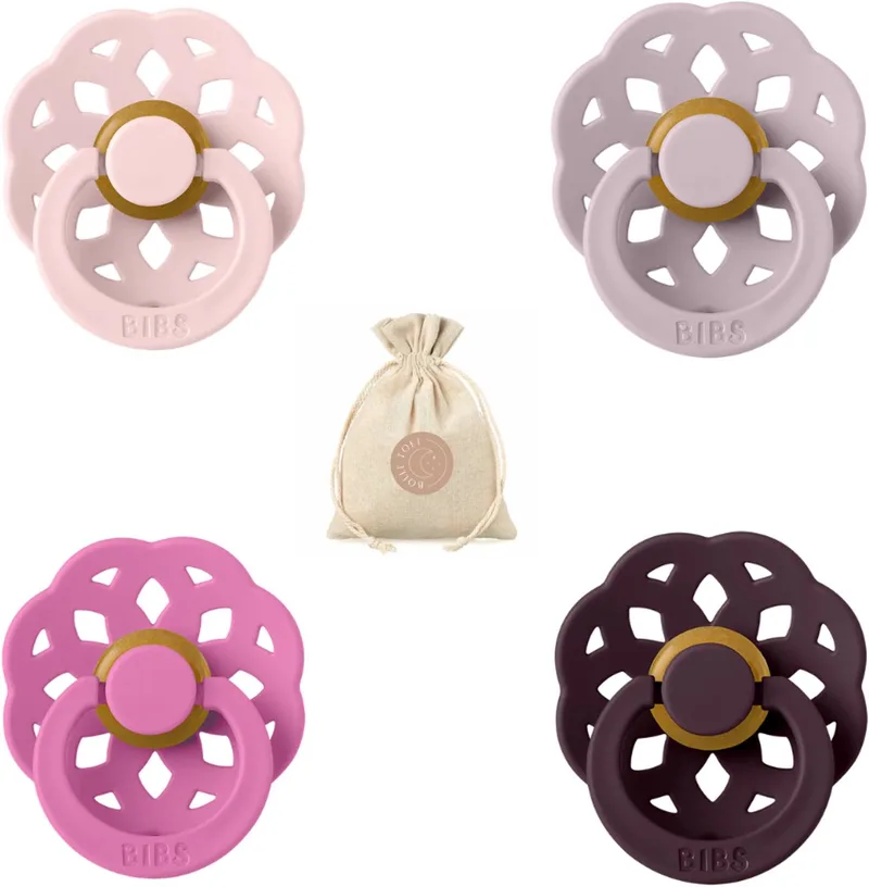 boheme fopspenen - Maat 1 0 - 6 maanden - Blossom, Dusky Lilac, Bubblegum, Plum + Bolletoet speenzakje de BIBS en Blossom, Dusky Lilac, Bubblegum, Plum – photo produit