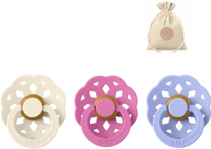 boheme fopspenen - Maat 1 0 - 6 maanden - Bubblegum, Hush, Ivory + Bolletoet speenzakje de BIBS en Bubblegum, Hush, Ivoire – photo produit