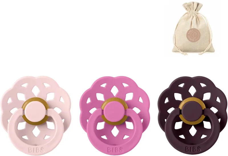 boheme fopspenen - Maat 2 6-18 maanden - Blossom, Bubblegum, Plum + Bolletoet speenzakje van BIBS in Blossom, Bubblegum, Plum – productfoto