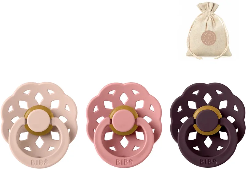 boheme fopspenen - Maat 2 6-18 maanden - Blush, Dusty Pink, Plum + Bolletoet speenzakje van BIBS in Blush, Dusty Pink, Plum – productfoto