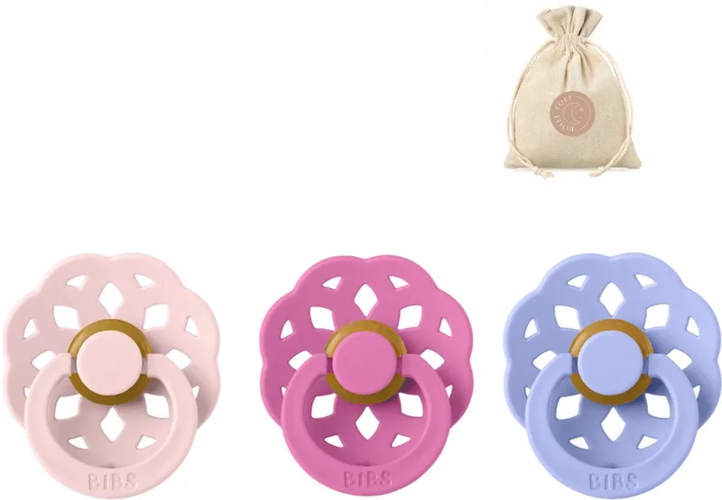 boheme fopspenen - Maat 2 6-18 maanden - Bubblegum, Hush, Blossom + Bolletoet speenzakje de BIBS en Blossom, Bubblegum, Hush – photo produit
