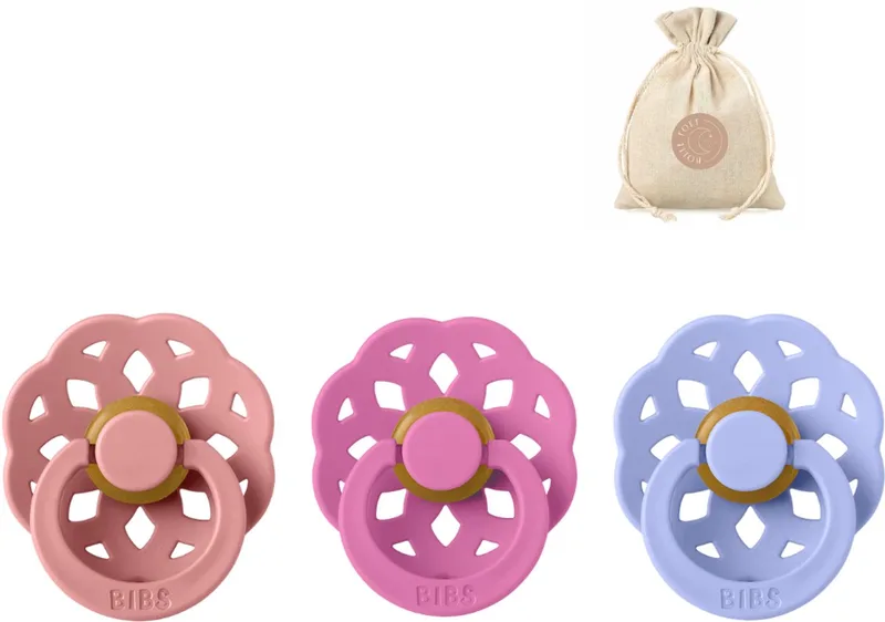 boheme fopspenen - Maat 2 6-18 maanden - Bubblegum, Hush, Dusty Pink + Bolletoet speenzakje van BIBS in Bubblegum, Dusty Pink, Hush – productfoto