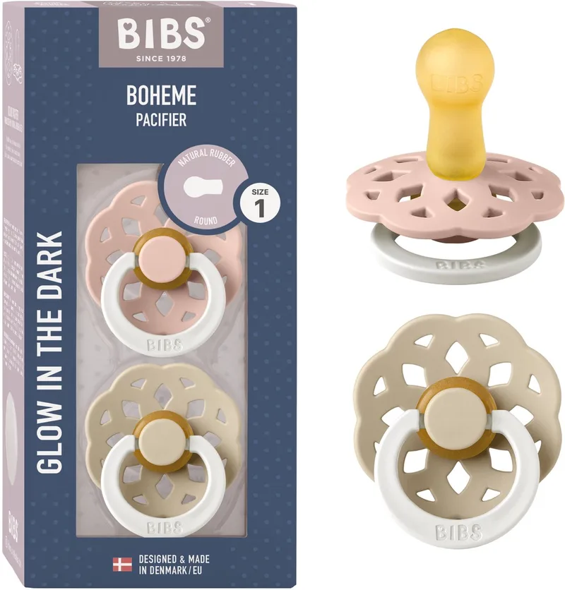Boheme Glow Fopspeen - 0-6 mnd - 2-pack - Rond - Blush/Vanilla van BIBS in Blush Glow, Vanilla Glow – productfoto