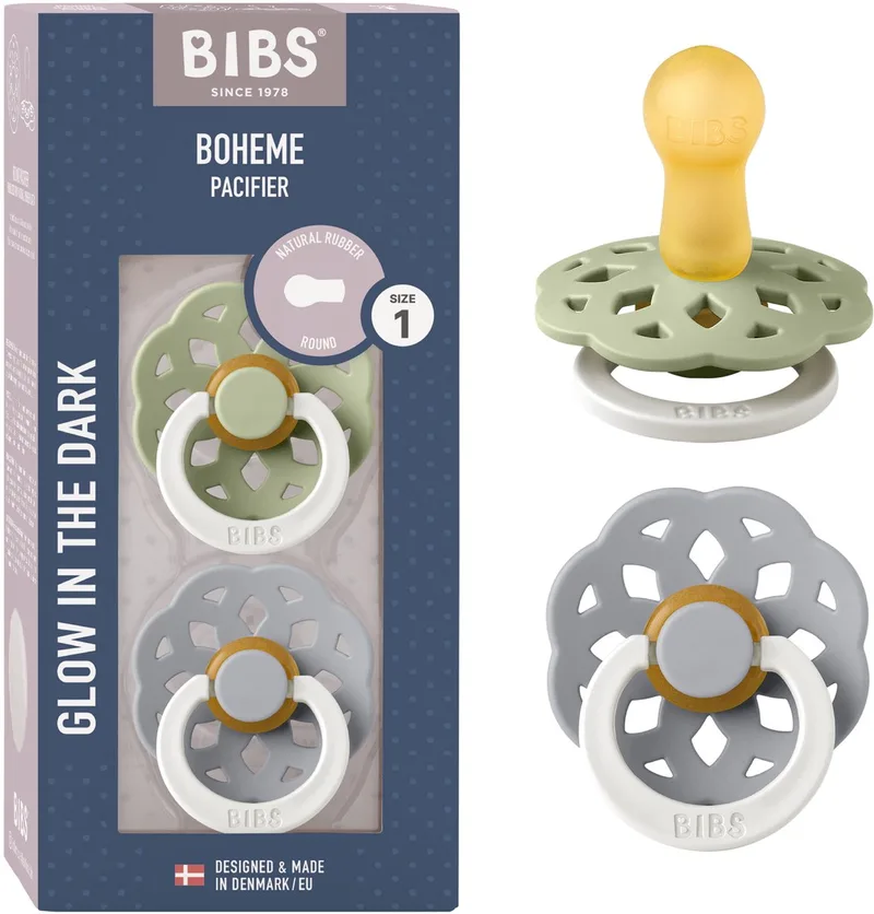 Boheme Glow Fopspeen - 0-6 mnd - 2-pack - Rond - Sage/Cloud van BIBS in Sage Glow, Cloud Glow – productfoto