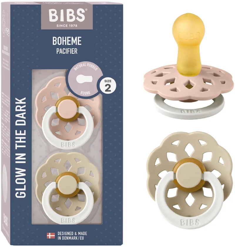 Boheme Glow Fopspeen - 6-18 mnd - 2-pack - Rond - Blush/Vanilla van BIBS in Blush Glow, Vanilla Glow – productfoto