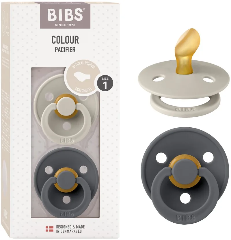 Colour fopspeen 0-6 mnd, 2 stuks, anatomisch, zand/iron van BIBS in Sand, Iron – productfoto