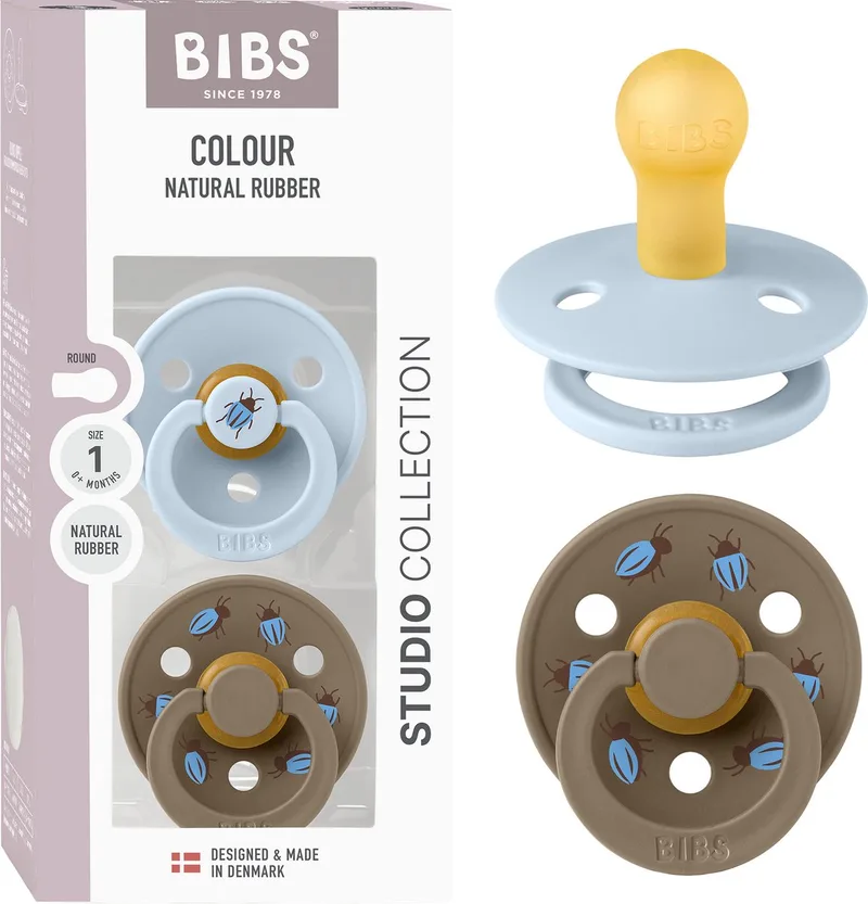 Colour fopspeen 0-6 mnd, 2 stuks, rond, babyblauw/donkere eik van BIBS in Baby Blue, Dark Oak – productfoto
