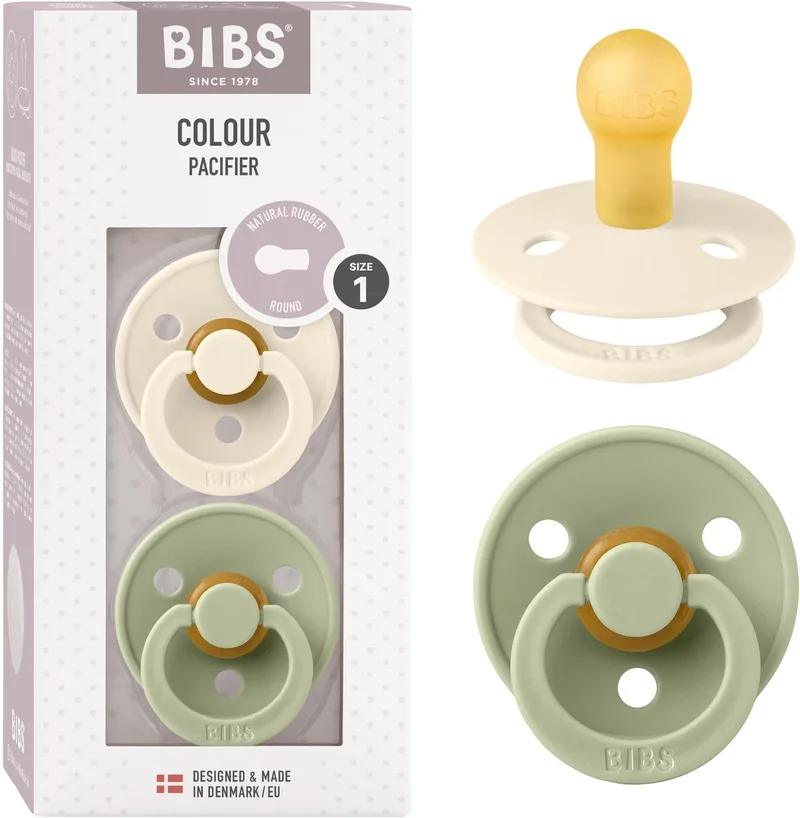 Colour fopspeen, 0-6 mnd, 2-pack, rond, Ivory/Sage van BIBS in Ivoor, Sage – productfoto