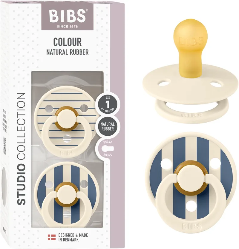 Colour fopspeen, 0-6 mnd, 2-pack, rond, Ivory/Steel Blue van BIBS in Pin Ivory Steel Blue – productfoto