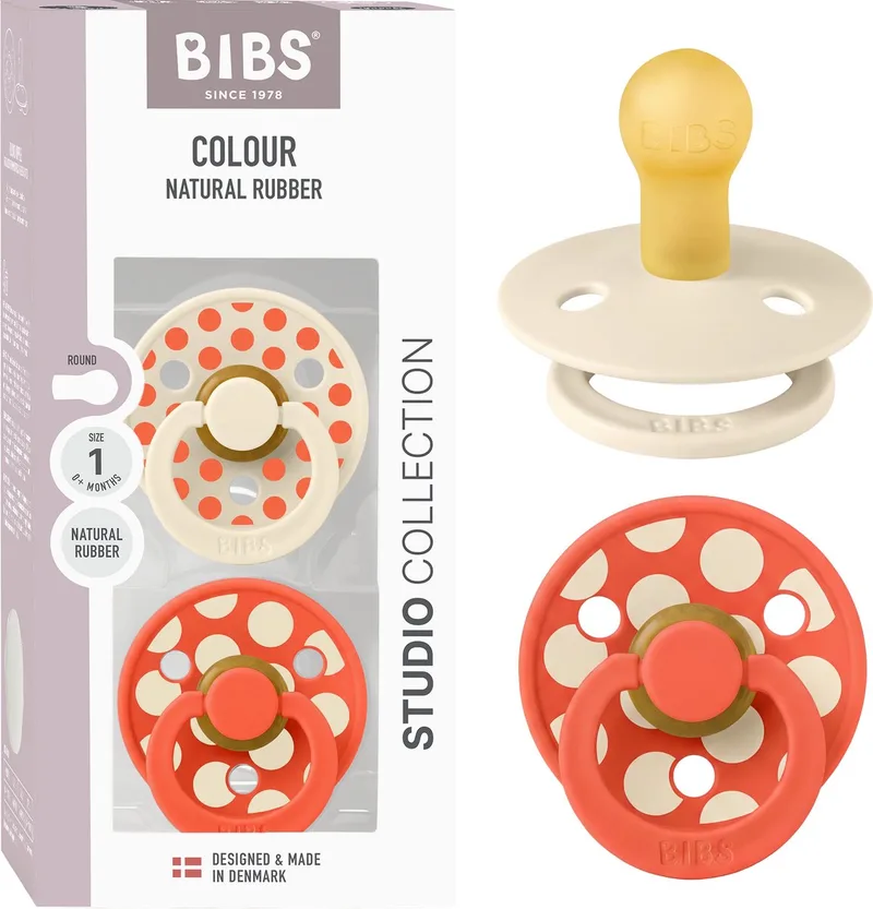 Colour Fopspeen - 0-6 mnd - 2-pack - Rond - Ivory/Tango by BIBS in Ivory, Tango – product photo
