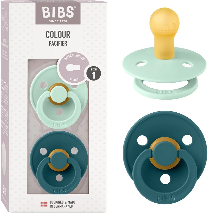 Colour fopspeen 0-6 mnd, 2 stuks, rond, Nordic Mint/Forest Lake van BIBS in Nordic Mint, Forest Lake – productfoto