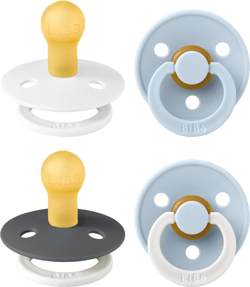 Colour Fopspeen - 0-6 mnd -4-pack -White/Baby Blue/Iron Glow/Baby Blue Glow de BIBS en White Glow Mix – photo produit