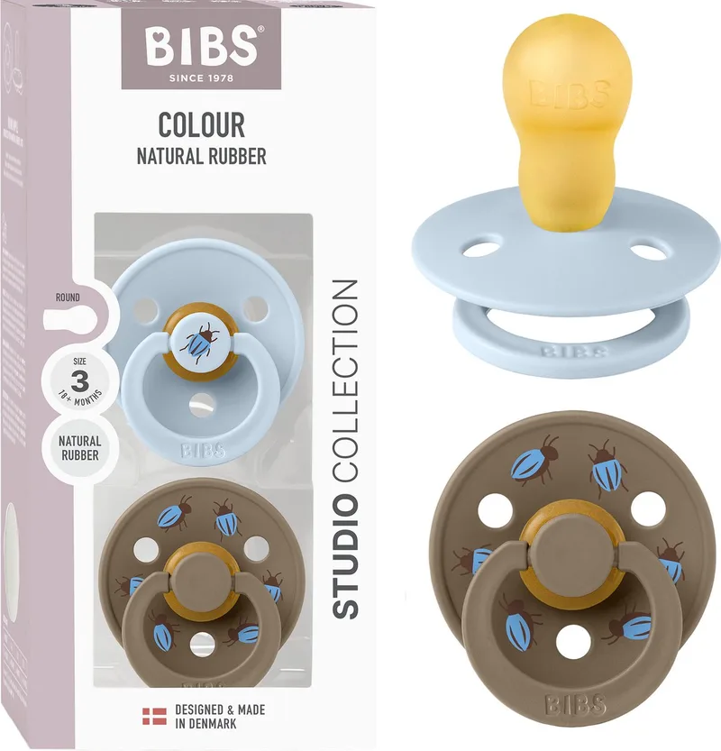 Colour fopspeen 18-48 mnd, 2 stuks, rond, babyblauw/donkere eik van BIBS in Baby Blue, Dark Oak – productfoto