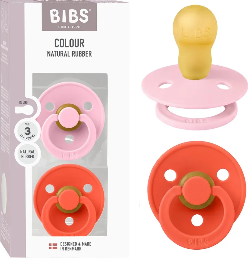 Colour Fopspeen - 18-48 mnd - 2-pack - Rond - Baby Pink/Tango von BIBS in Baby Pink, Tango – Produktfoto