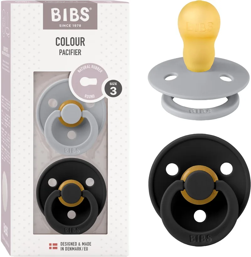 Colour fopspeen 18-48 mnd, 2 stuks, rond, cloud/zwart van BIBS in Cloud, Zwart – productfoto