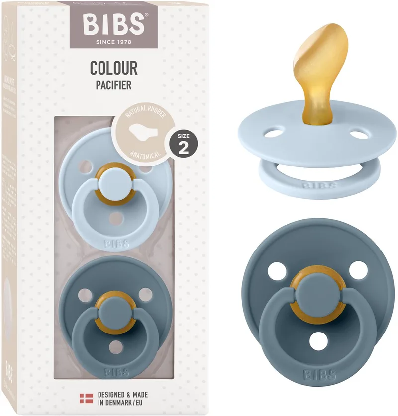 Colour fopspeen 6-18 mnd, 2 stuks, anatomisch, babyblauw/petrol van BIBS in Baby Blue, Petrol – productfoto