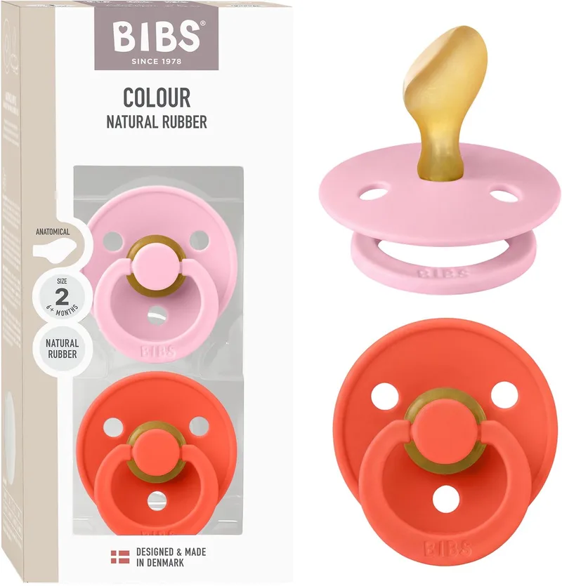 Colour Fopspeen - 6-18 mnd - 2-pack - Anatomisch - Baby Pink/Tango van BIBS in Baby Pink, Tango – productfoto