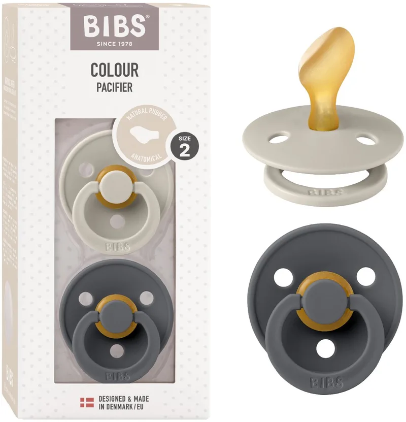 Colour fopspeen 6-18 mnd, 2 stuks, anatomisch, zand/iron van BIBS in Sand, Iron – productfoto